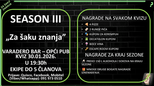 Za šaku znanja - JESENSKO ZIMSKI OPĆI PUB QUIZ