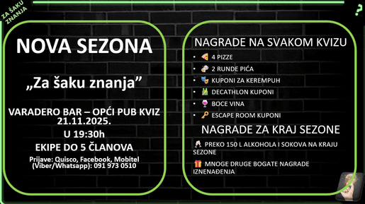 Za šaku znanja - OPĆI JESENSKO ZIMSKI PUB QUIZ