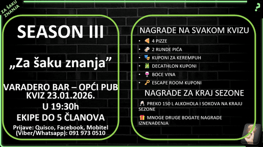 Za šaku znanja - JESENSKO ZIMSKI OPĆI PUB QUIZ