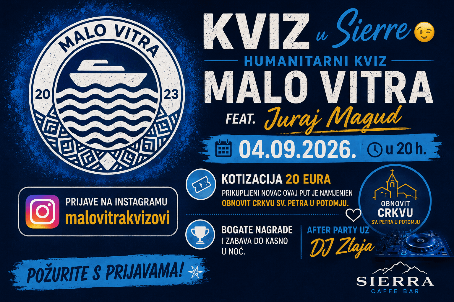 Humanitarni kviz - Malo Vitra feat. Juraj Magud - Caffe bar Sierra 04.09.2026.