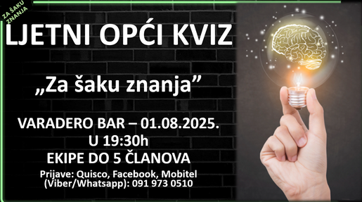 Za šaku znanja - LJETNI OPĆI KVIZ - VARADERO BAR