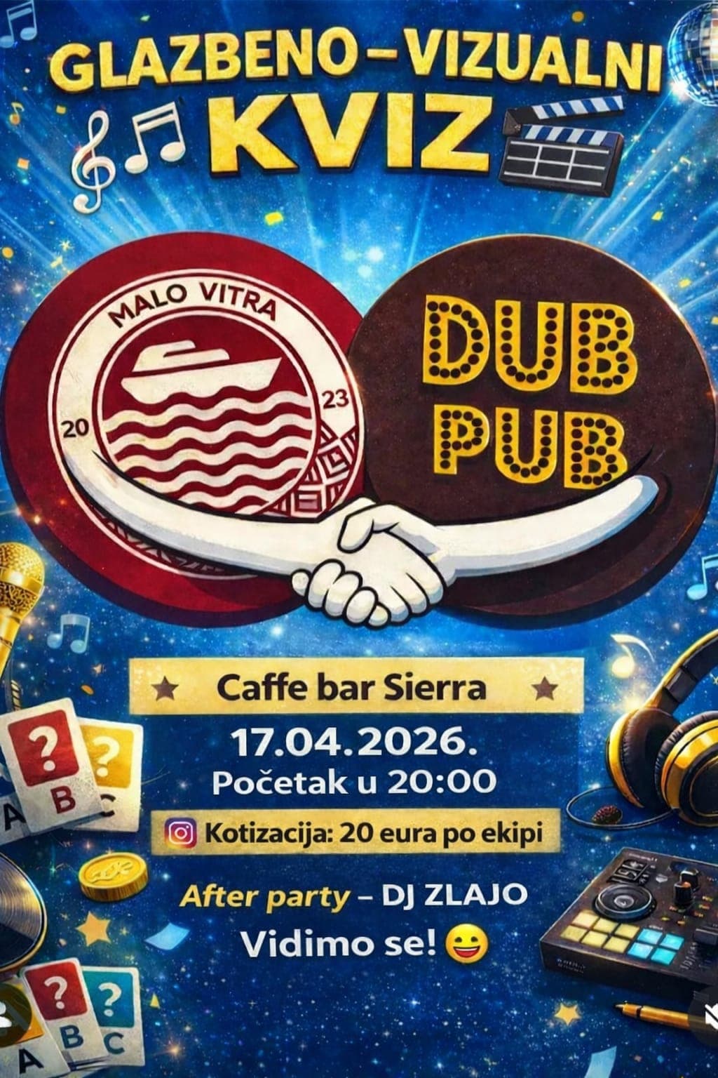 MALO VITRA/ DUB PUB KVIZ- KVIZUALI I GLAZBA