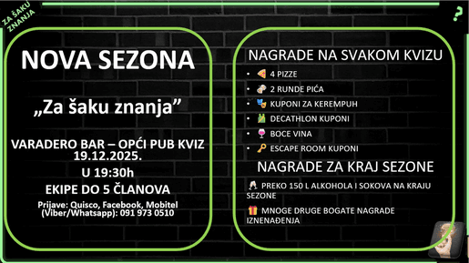 Za šaku znanja - JESENSKO ZIMSKI OPĆI PUB QUIZ