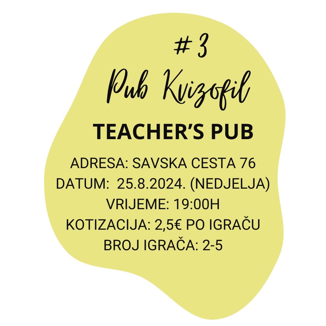 PubKvizofil #3 kviz općeg znanja - Teacher's pub