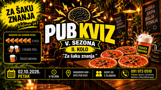 Za šaku znanja - II. KOLO JESENSKO ZIMSKE LIGE - OPĆI PUB QUIZ