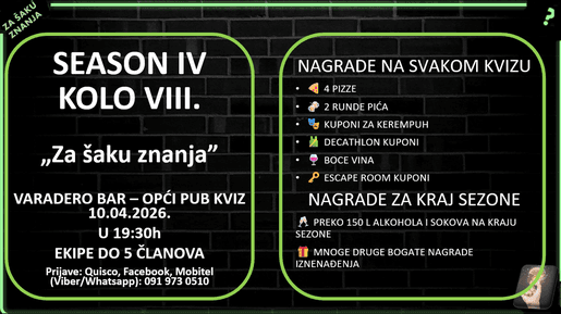 Za šaku znanja -  ZIMSKO PROLJETNI OPĆI PUB QUIZ